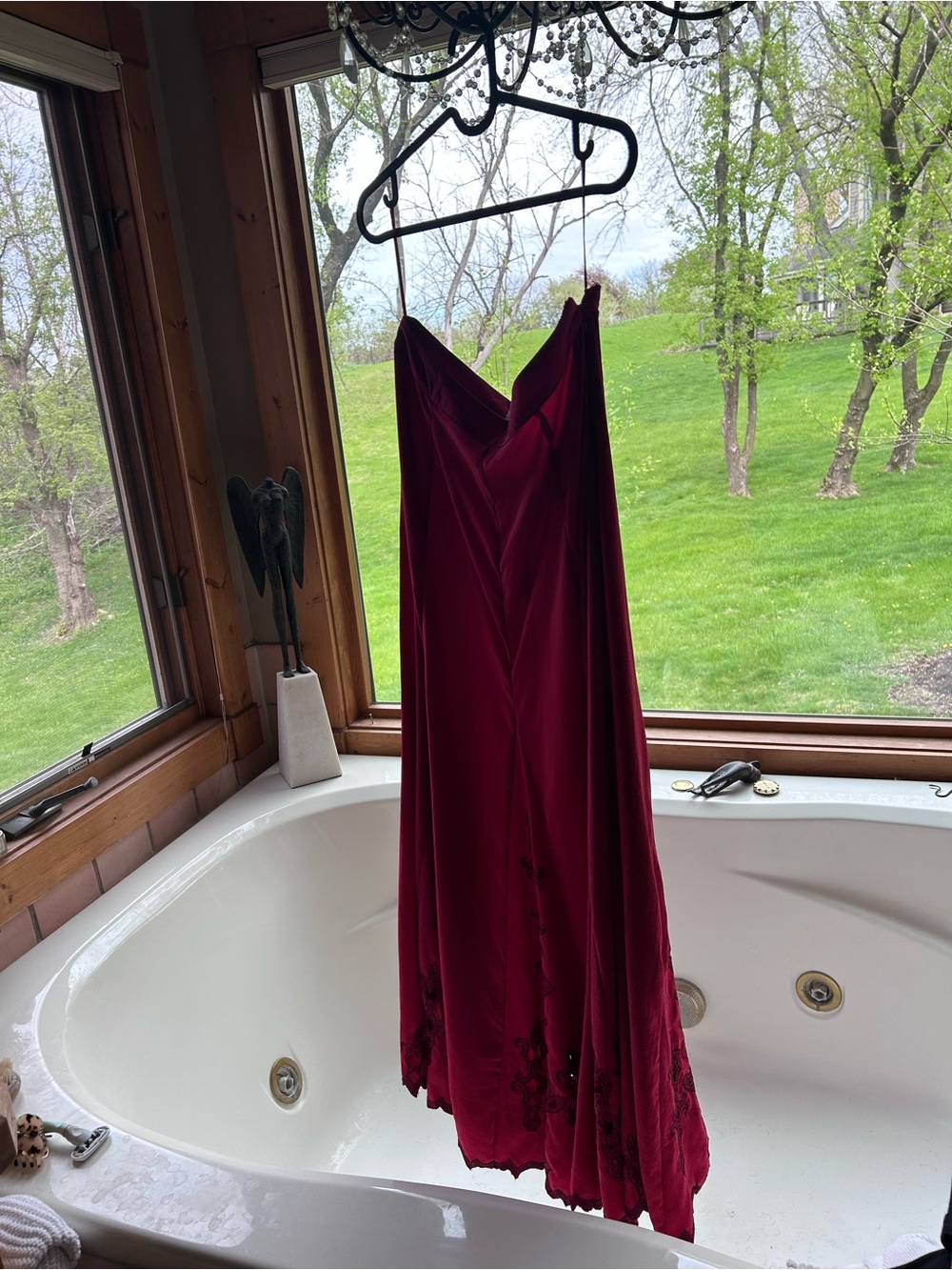 Free People Burgundy Maxi Skirt with Embroidered Hem